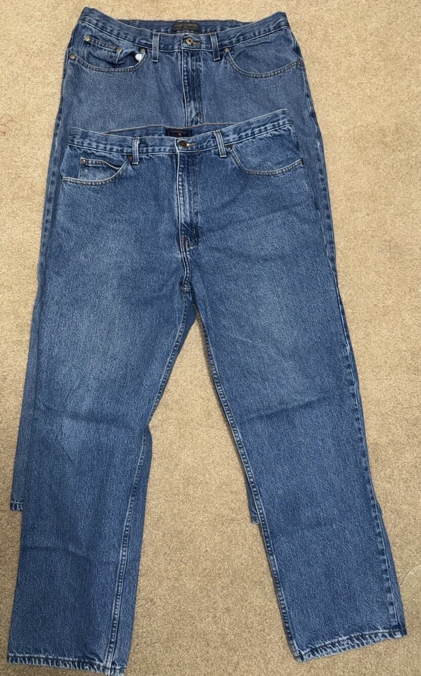 Lot 2 Saddlebred Mens Straight Jeans Blue Denim 100% Cotton 38x32 Style 8930